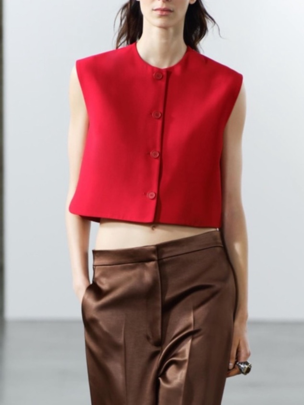 Zara Red Sleeveless Button Vest